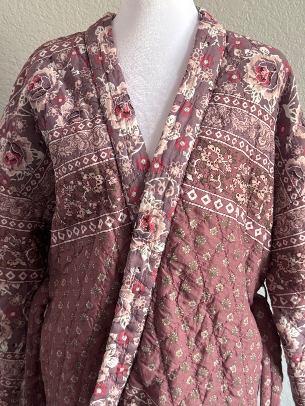 Lucky Brand Bohemian Quilted Kimono Wrap Jacket Oversized Size XS/S - Picture 4 of 10